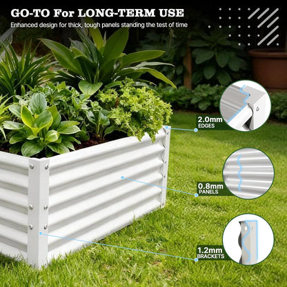 6x3x1.5ft Rectangular Modular Metal Raised Garden Bed (White)