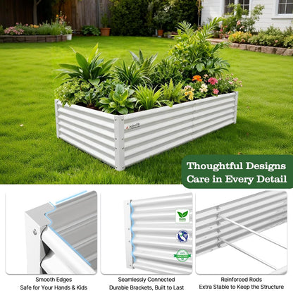 6x3x1.5ft Rectangular Modular Metal Raised Garden Bed (White)