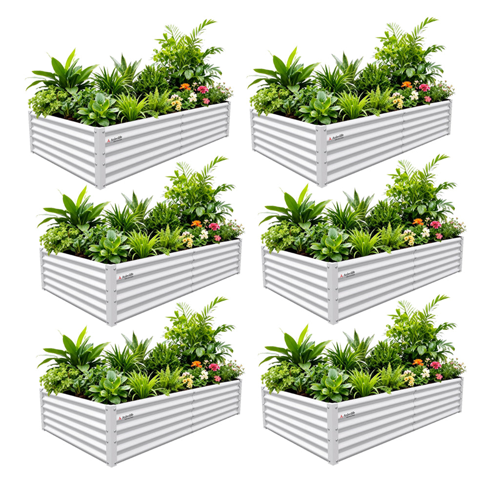 Set of 6: 6x3x1.5ft Rectangular Modular Metal Raised Garden Bed (Quartz Gray/Classic White)
