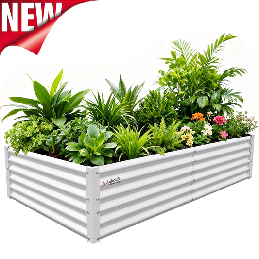 6x3x1.5ft Rectangular Modular Metal Raised Garden Bed (White)