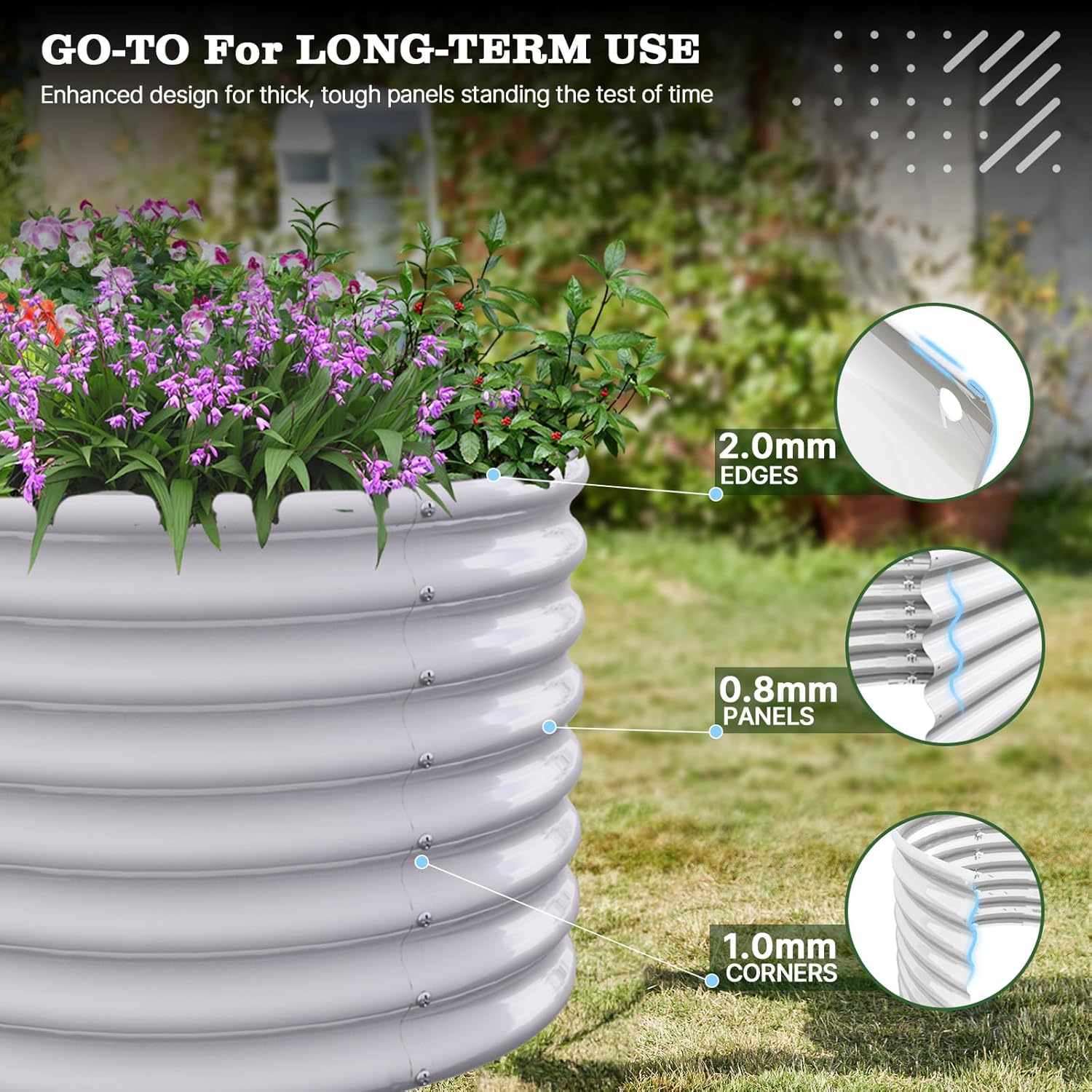 Set of 2: 36"x36"x24" Round Metal Raised Garden Beds (Classic White)