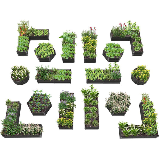 18" Tall Modular Raised Garden Bed Set, 16-Piece Grey Layout for Customizable Gardening