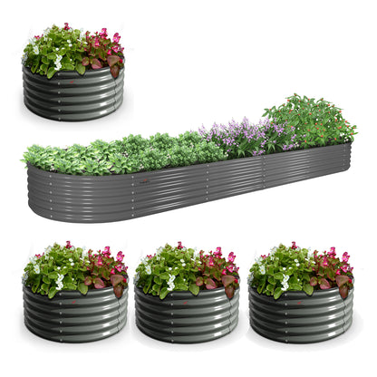 Set of 5: 12x3x1.5ft Oval and 4x1.5ft Round Modular Metal Raised Garden Beds