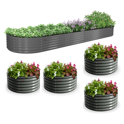 Set of 5: 12x3x1.5ft Oval and 4x1.5ft Round Modular Metal Raised Garden Beds