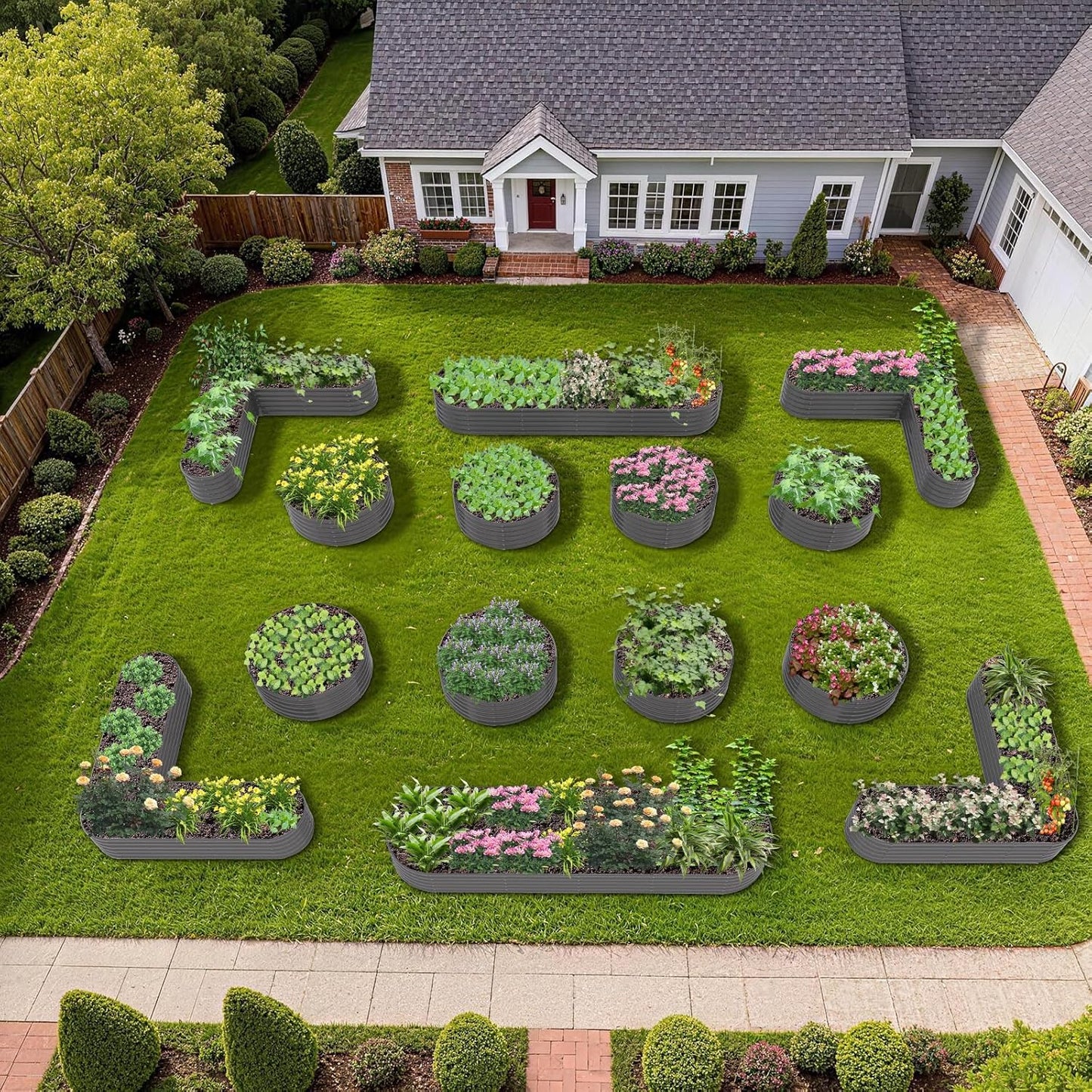 18" Tall Raised Garden Bed Set, 14-Piece Layout for Customizable Gardening