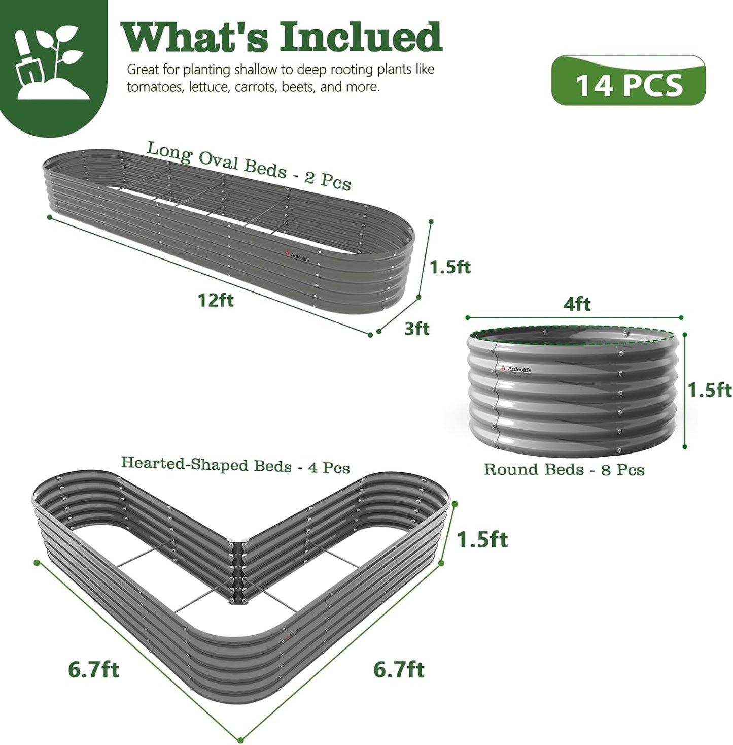 18" Tall Raised Garden Bed Set, 14-Piece Layout for Customizable Gardening