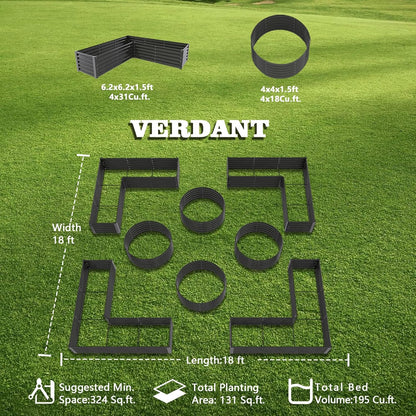 Set of 8: 48''x18'' & 74''x74''x18'' Metal Raised Garden Bed Layout (Gray/White)