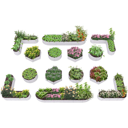 18" Tall Modular Raised Garden Bed Set, 14-Piece White Layout for Customizable Gardening