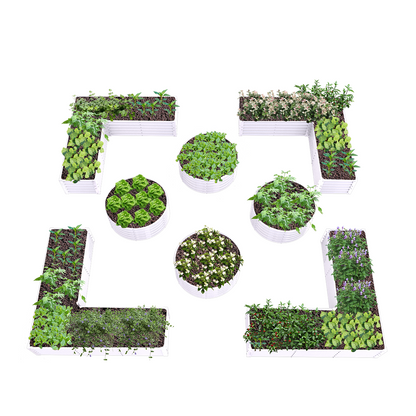 Set of 8: 48''x18'' & 74''x74''x18'' Metal Raised Garden Bed Layout (Gray/White)