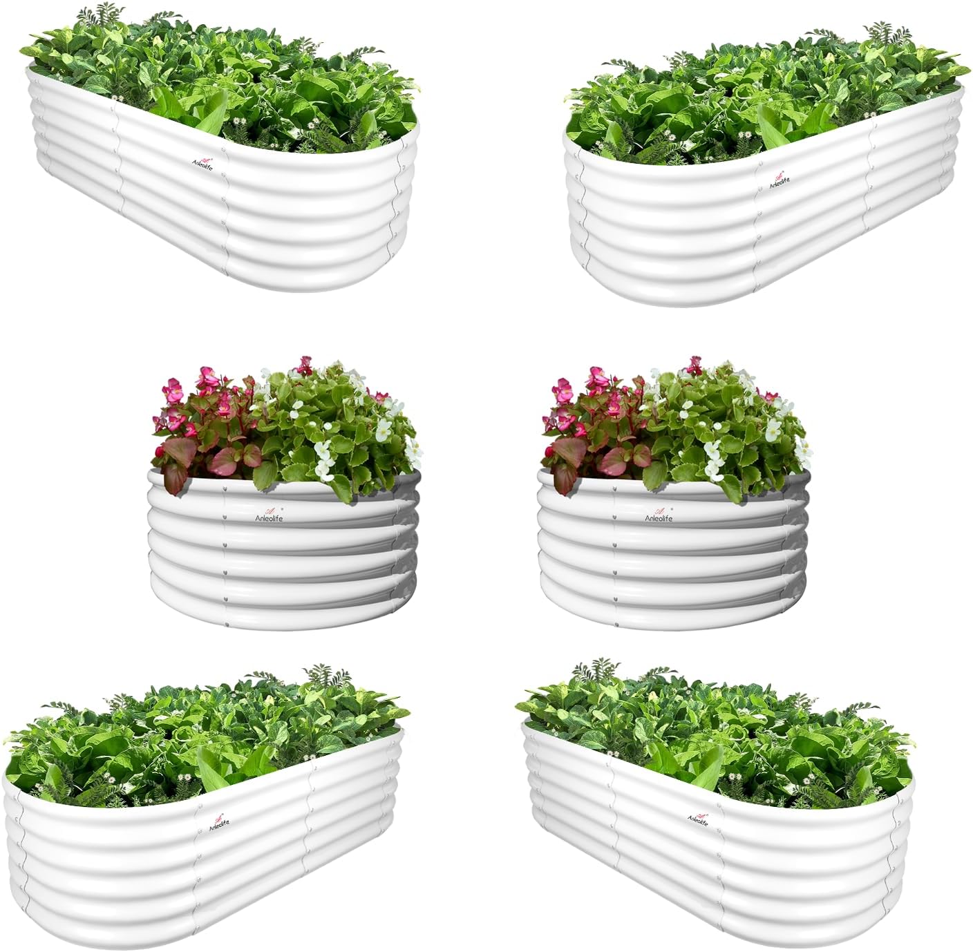 Set of 6: 2pcs(4x1.5ft) & 4 pcs (6x2x1.5ft) Metal Raised Garden Bed (Quartz Gray/Classic White)