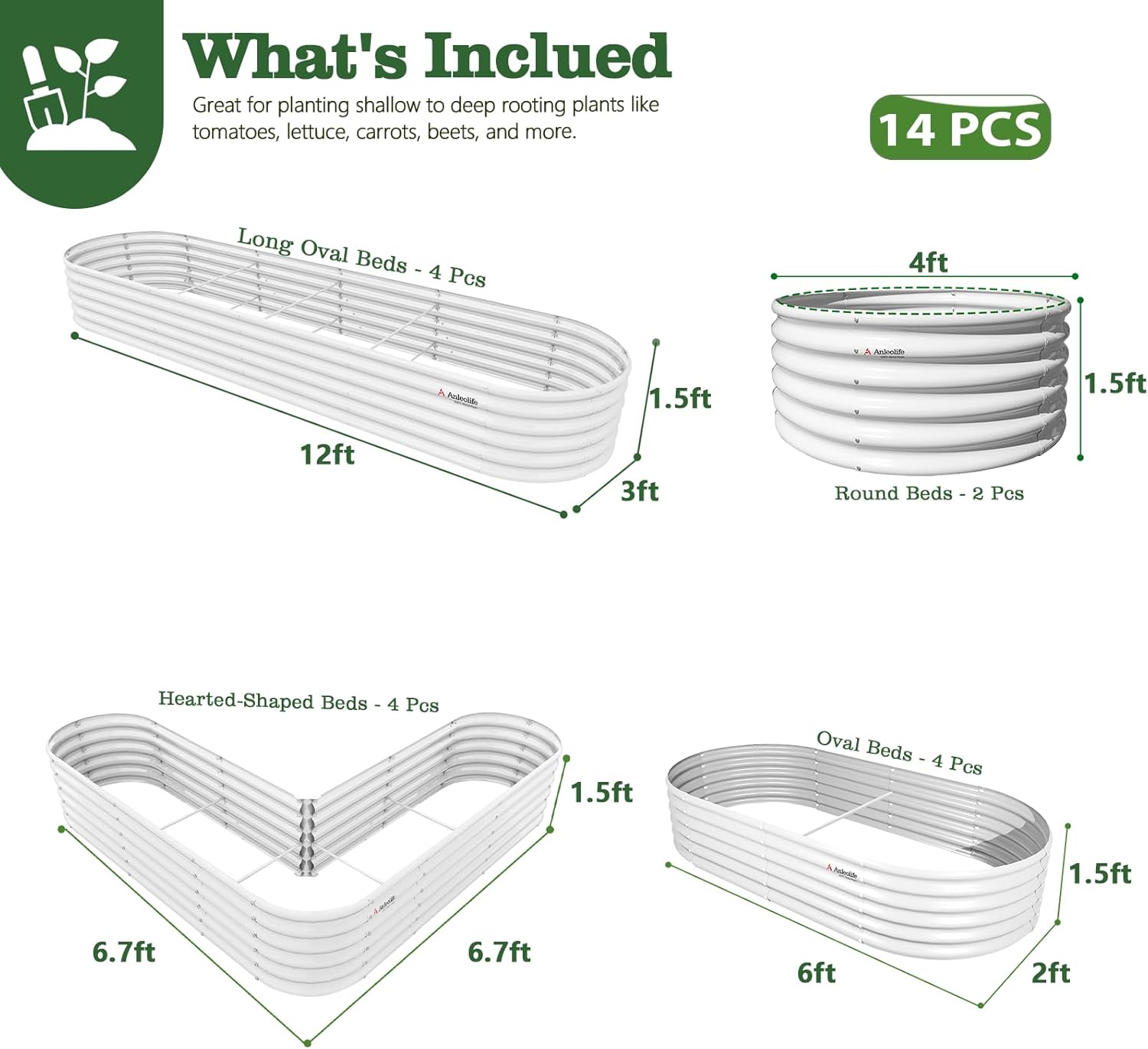 18" Tall Set of 14 Raised Garden Beds, Multi-Zone Garden Layout