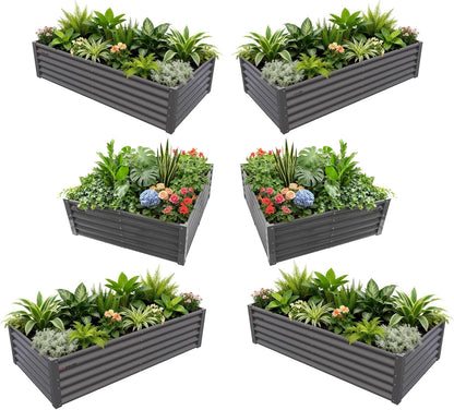 Set of 6: 2pcs(4x4x1.5ft) & 4 pcs (6x3x1.5ft) Rectangular Metal Raised Garden Bed (Gray/White)