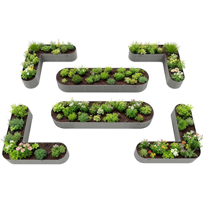 Set of 6: 144''x36''x18'' & 81''x81''x18'' Raised Garden Beds Layout (Grey/White)