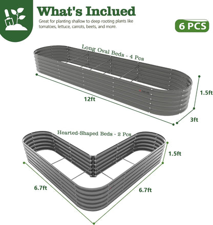 Set of 6: 144''x36''x18'' & 81''x81''x18'' Raised Garden Beds Layout (Grey/White)