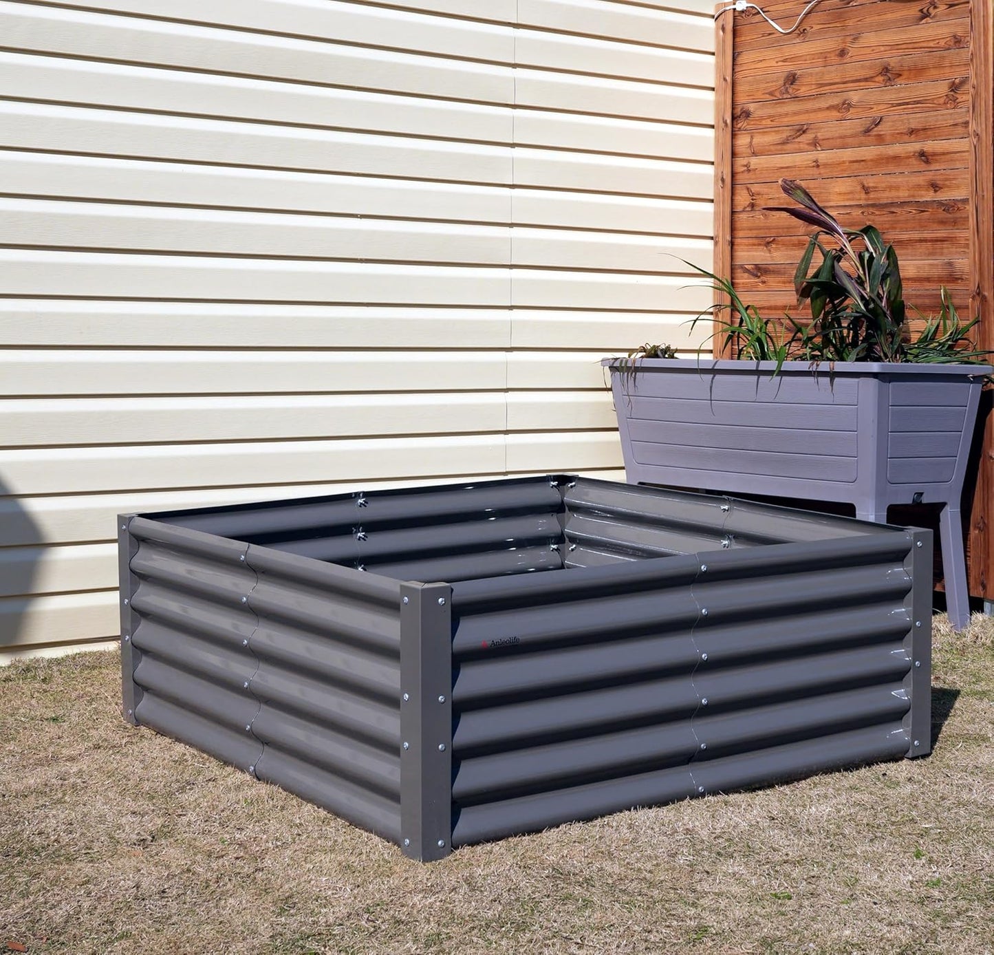 Set of 6: 2pcs(4x4x1.5ft) & 4 pcs (6x3x1.5ft) Rectangular Metal Raised Garden Bed (Gray/White)
