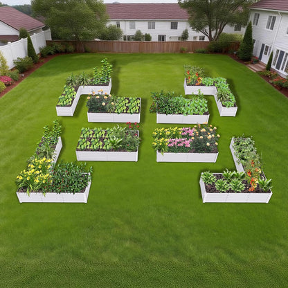 Set of 8: 74''x74''x18'' &  72'' x36'' x18'' Geometric Metal Raised Garden Bed Layout - Gray/White)