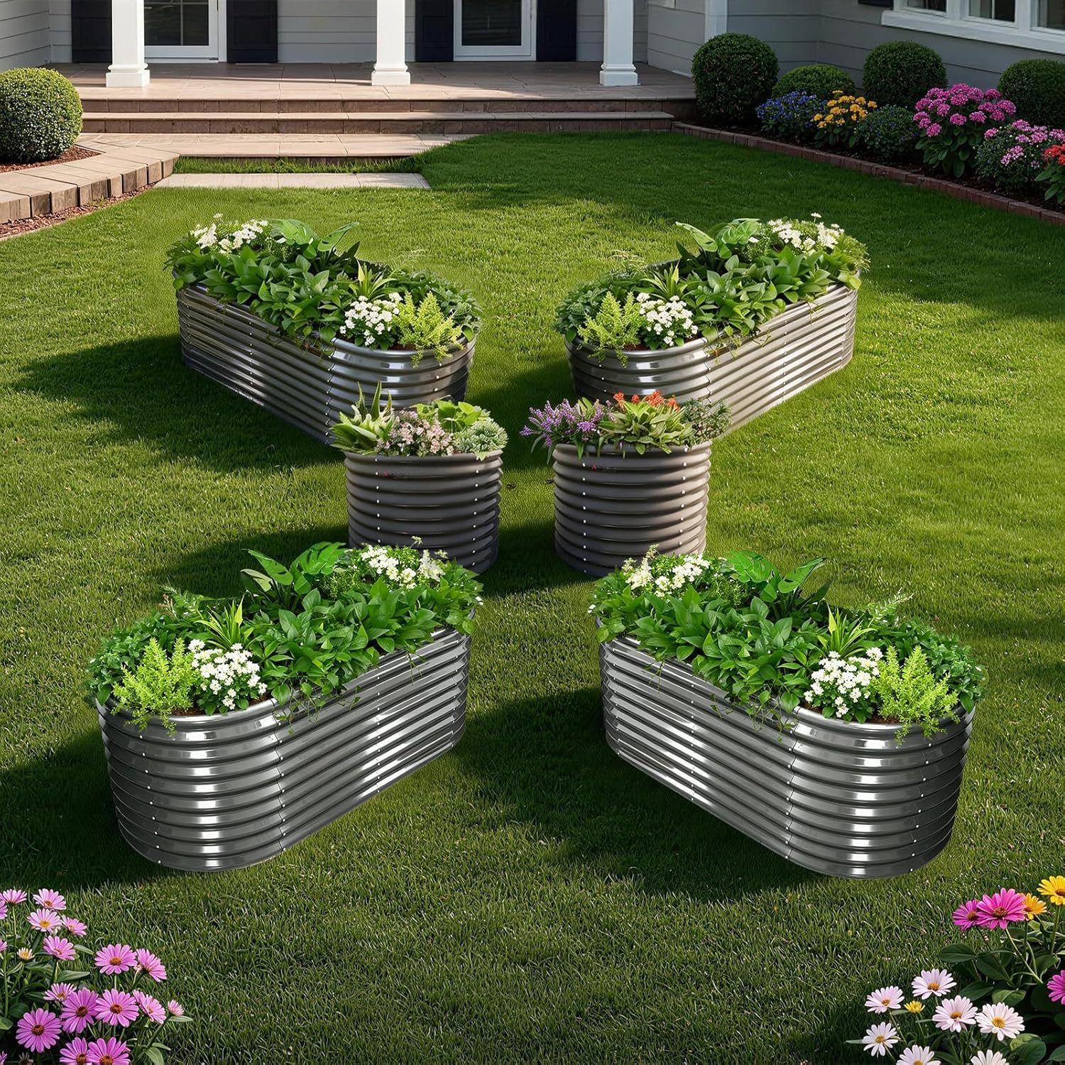30'' Tall _6x3x2.5ft & 3x2.5ft Metal Raised Garden Beds Set (Coffee Brown/Quartz Gray)
