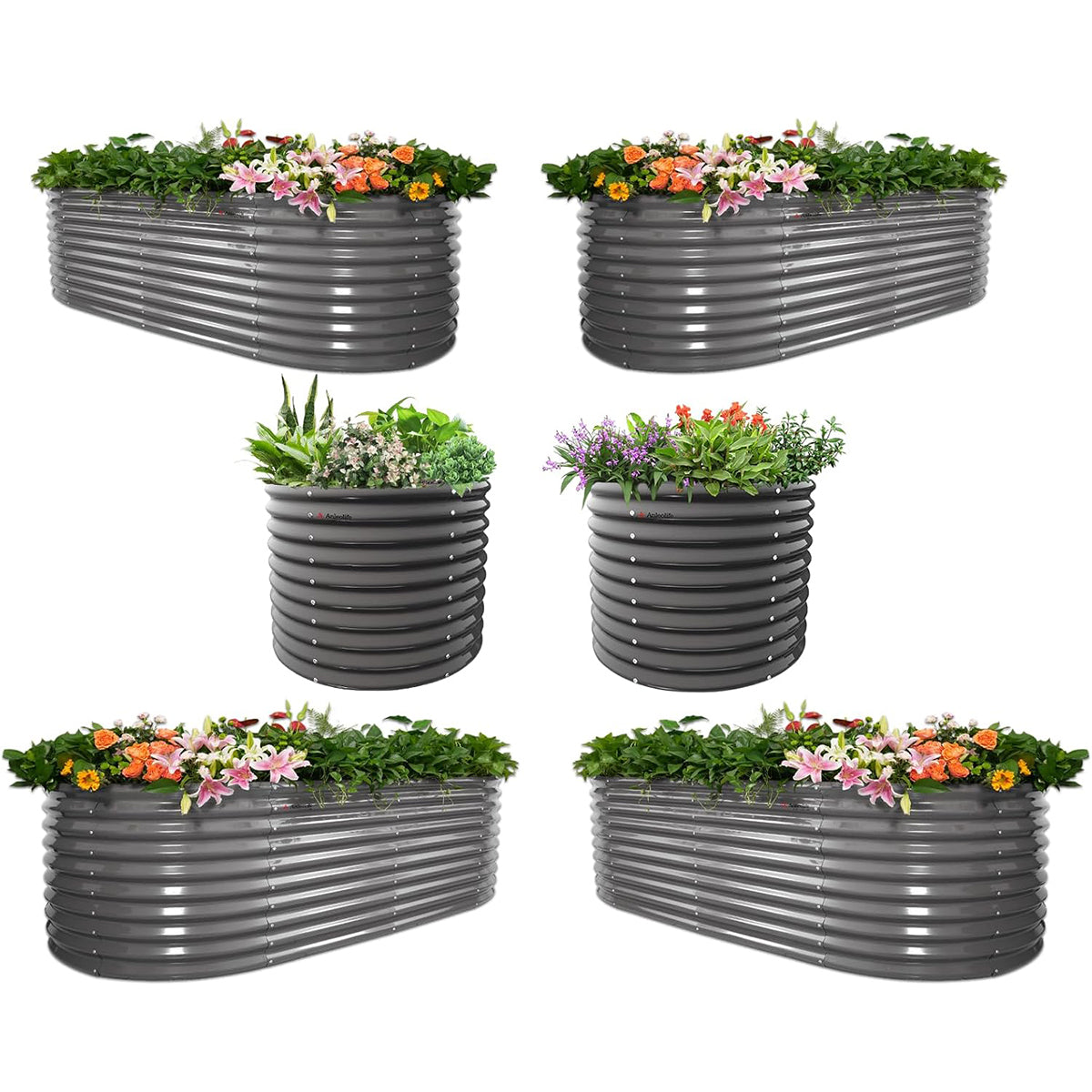 30'' Tall _6x3x2.5ft & 3x2.5ft Metal Raised Garden Beds Set (Coffee Brown/Quartz Gray)
