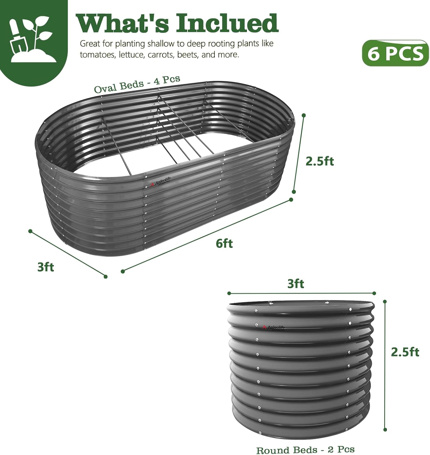30'' Tall _6x3x2.5ft & 3x2.5ft Metal Raised Garden Beds Set (Coffee Brown/Quartz Gray)