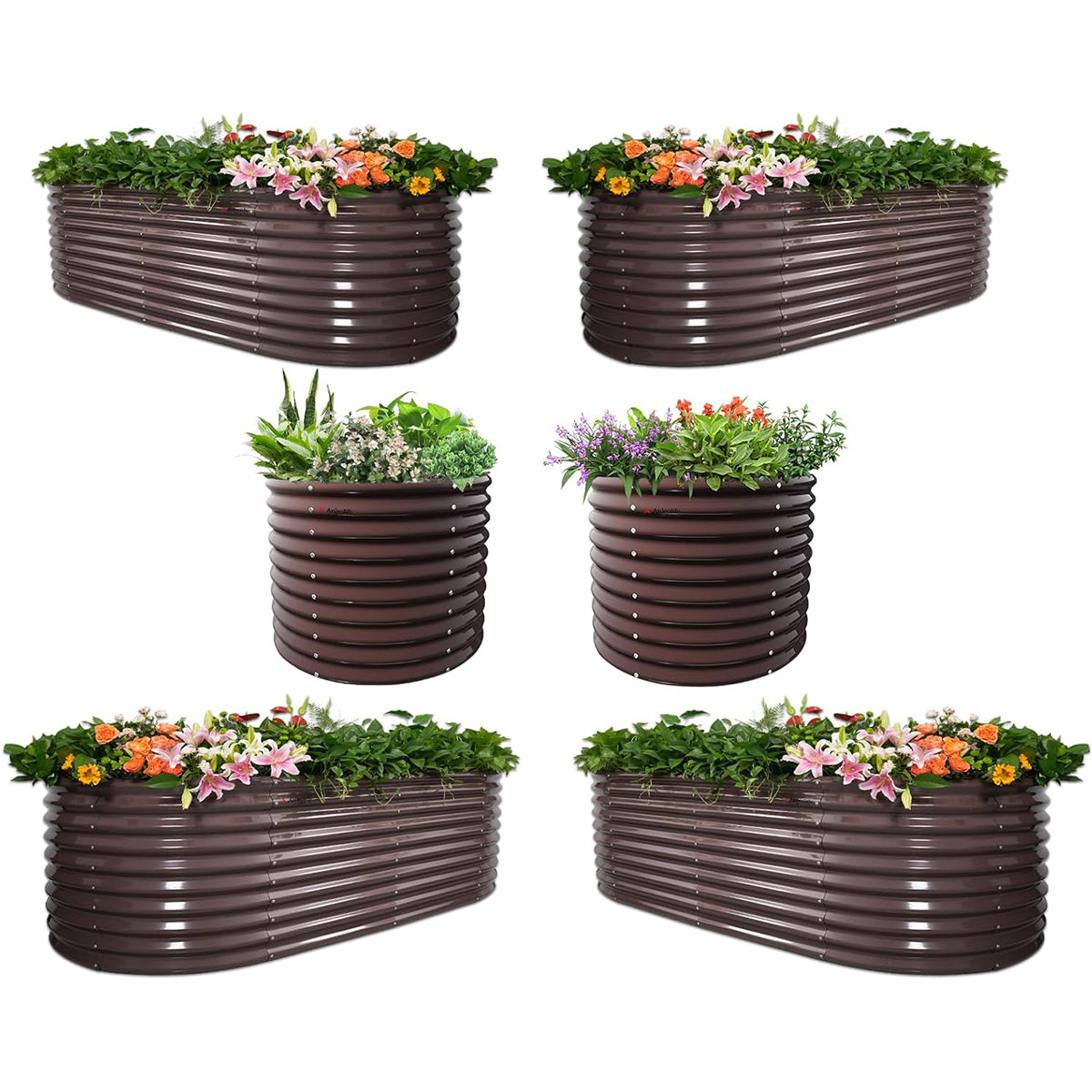 30'' Tall _6x3x2.5ft & 3x2.5ft Metal Raised Garden Beds Set (Coffee Brown/Quartz Gray)