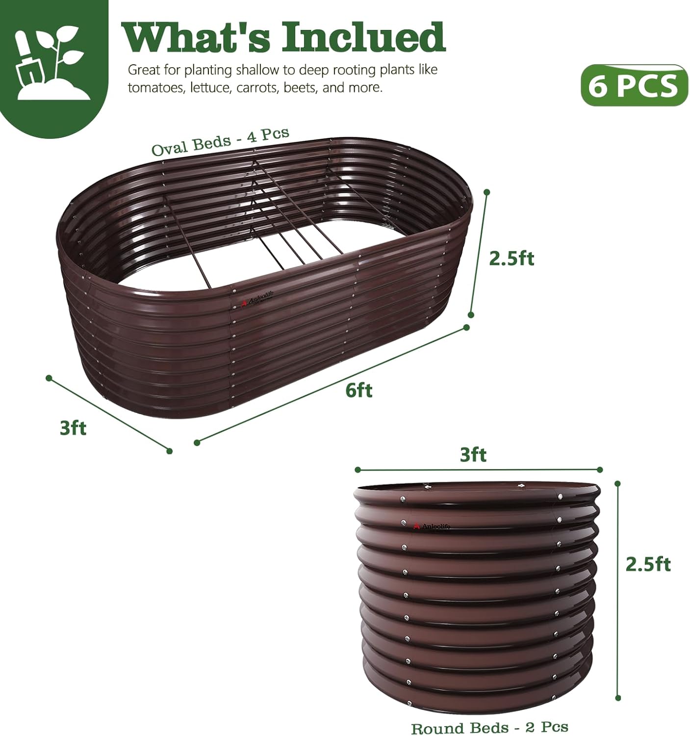 30'' Tall _6x3x2.5ft & 3x2.5ft Metal Raised Garden Beds Set (Coffee Brown/Quartz Gray)