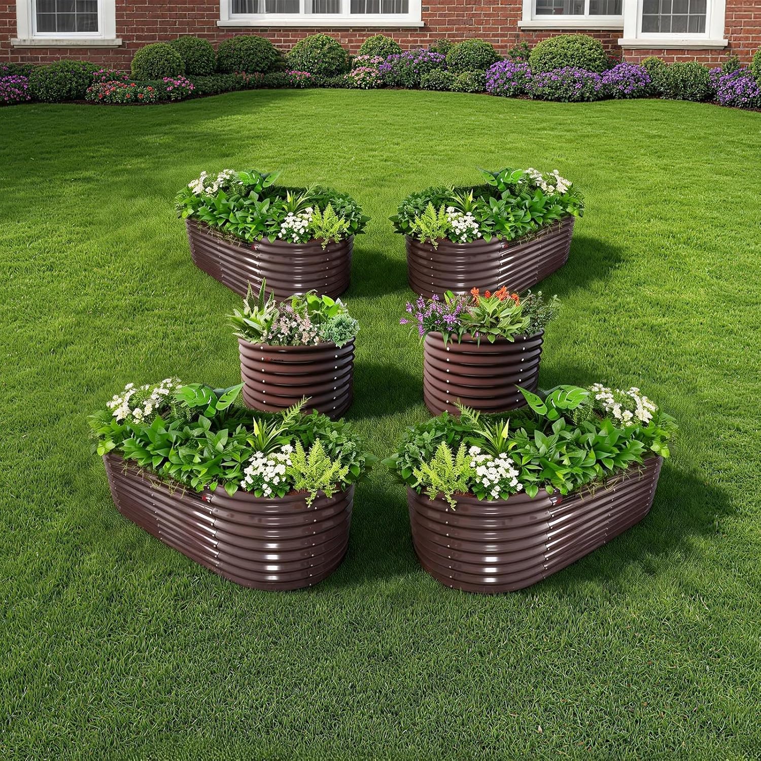 30'' Tall _6x3x2.5ft & 3x2.5ft Metal Raised Garden Beds Set (Coffee Brown/Quartz Gray)