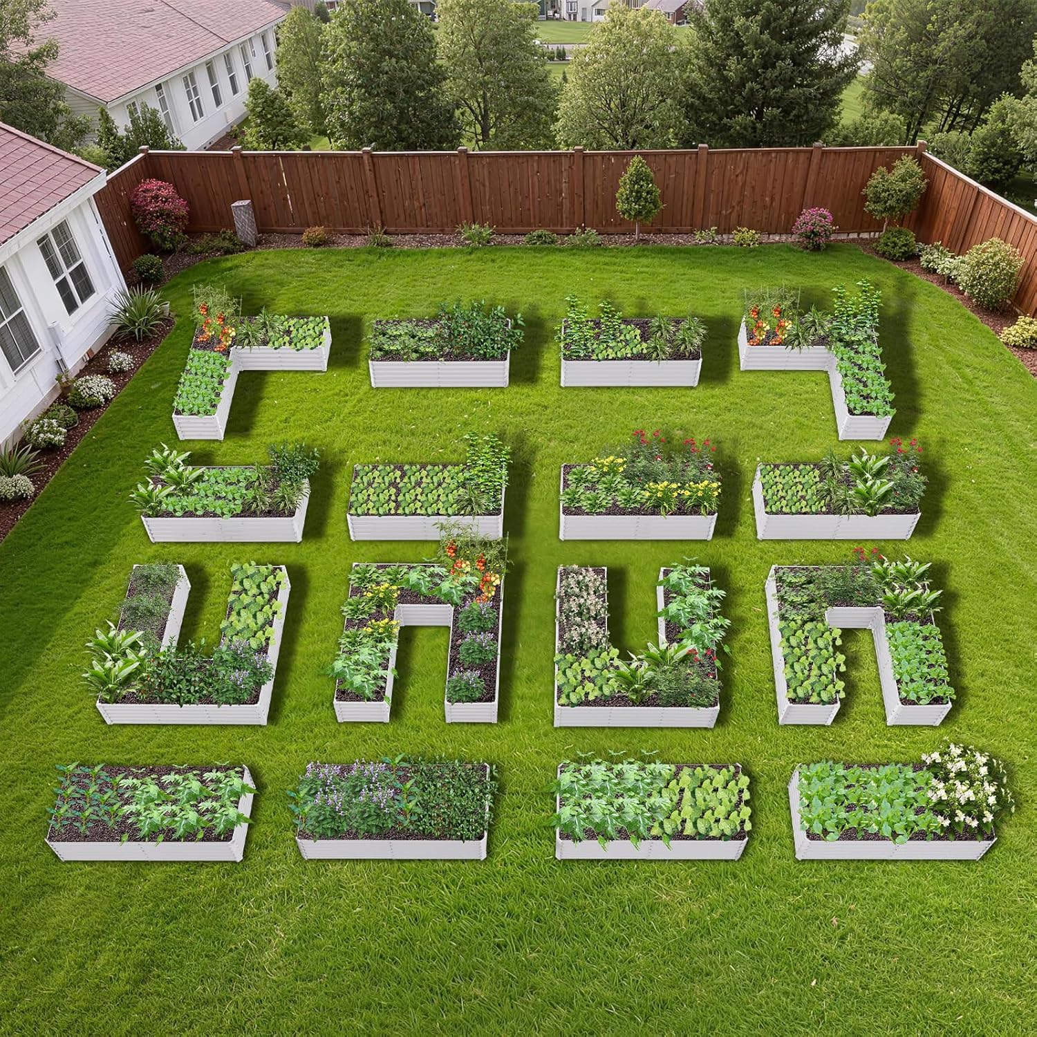 18" Tall Modular Raised Garden Bed Set, 16-Pack Layout for Customizable Gardening
