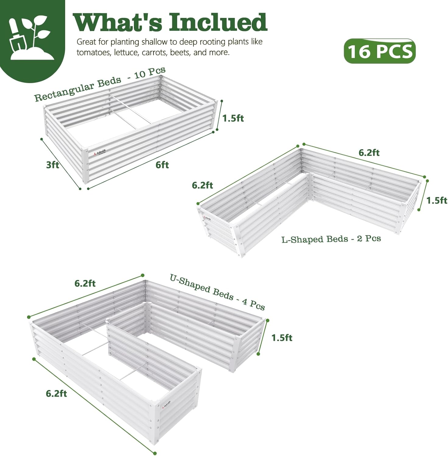 18" Tall Modular Raised Garden Bed Set, 16-Pack Layout for Customizable Gardening