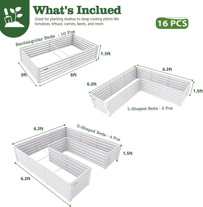 18" Tall Modular Raised Garden Bed Set, 16-Pack Layout for Customizable Gardening