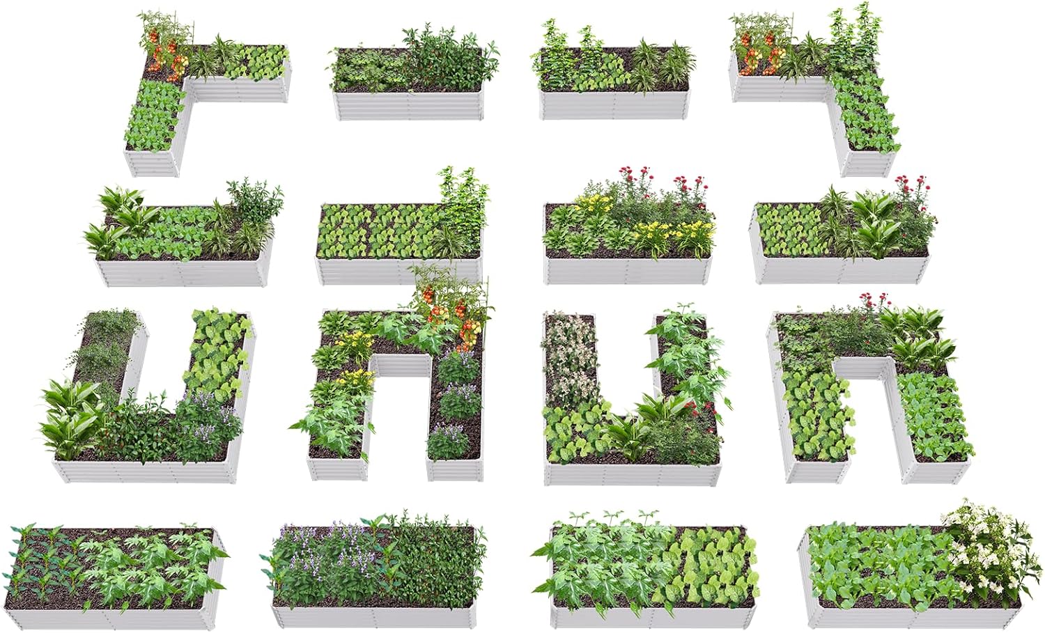 18" Tall Modular Raised Garden Bed Set, 16-Pack Layout for Customizable Gardening