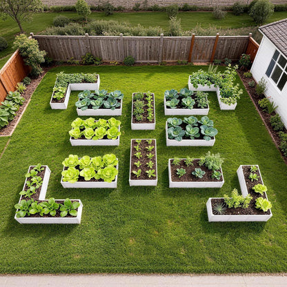 Set of 12: 74''x74''x18'' &  72'' x36'' x18'' Geometric Metal Raised Garden Bed Layout (Gray/White)