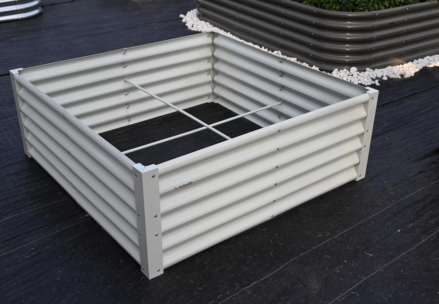 Set of 6: 2pcs(4x4x1.5ft) & 4 pcs (6x3x1.5ft) Rectangular Metal Raised Garden Bed (Gray/White)