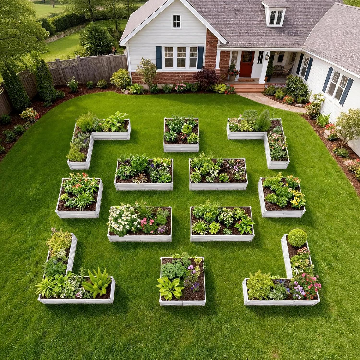 18" Tall Modular Raised Garden Bed Set, 12-Piece Layout for Customizable Gardening (Quartz Gray/Classic White)
