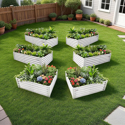 Set of 6: 2pcs(4x4x1.5ft) & 4 pcs (6x3x1.5ft) Rectangular Metal Raised Garden Bed (Gray/White)
