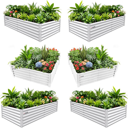 Set of 6: 2pcs(4x4x1.5ft) & 4 pcs (6x3x1.5ft) Rectangular Metal Raised Garden Bed (Gray/White)