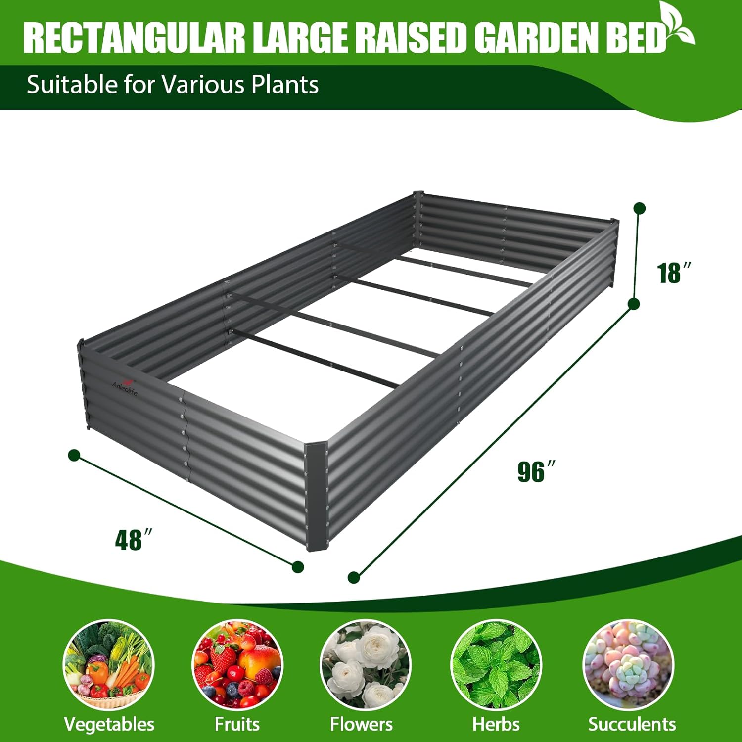 Set of 6: 8x4x1.5ft Rectangular Modular Metal Raised Garden Bed (Quartz Gray/Classic White)