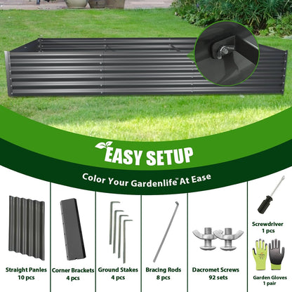 8x4x1.5ft Rectangular Modular Metal Raised Garden Bed Set (Grey)