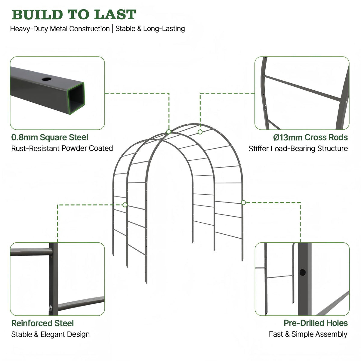 6ft-tall garden arch trellis, suitable for raised flower beds—sturdy metal tunnel-style trellis