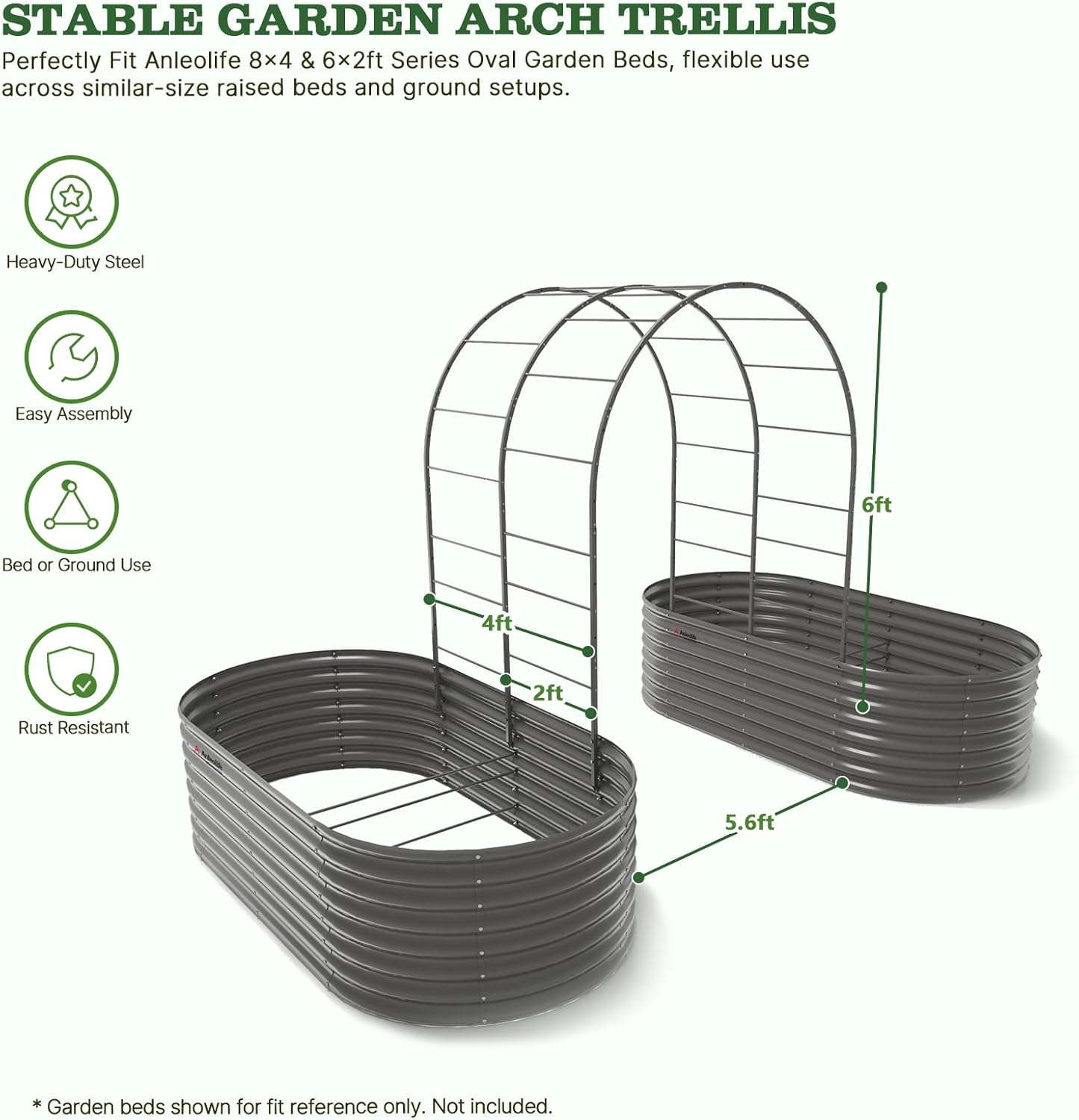 Garden Arch Trellis for Raised Beds – Heavy Duty Metal Tunnel Trellis
