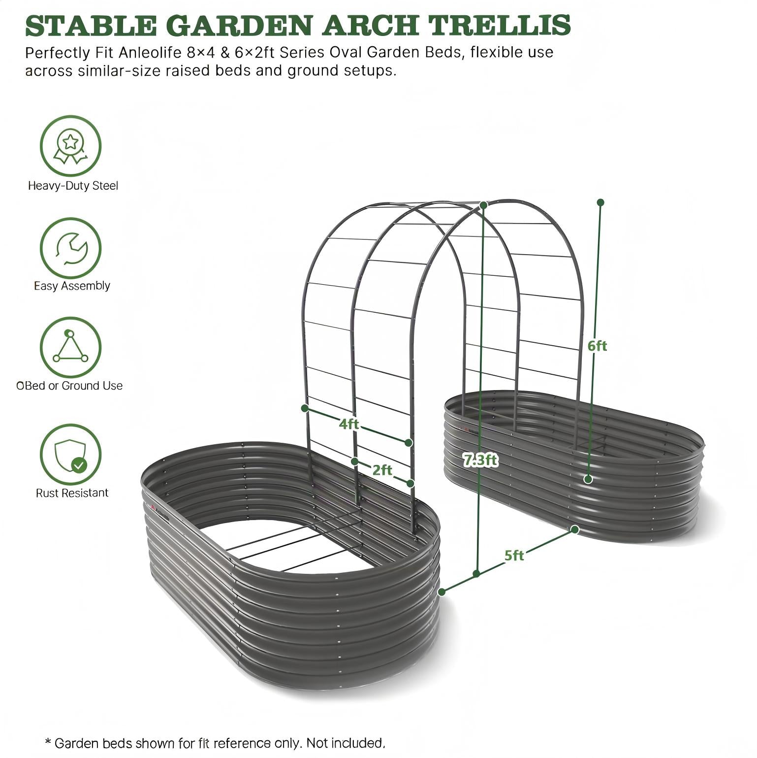 Garden Arch Trellis for Raised Beds – Heavy Duty Metal Tunnel Trellis
