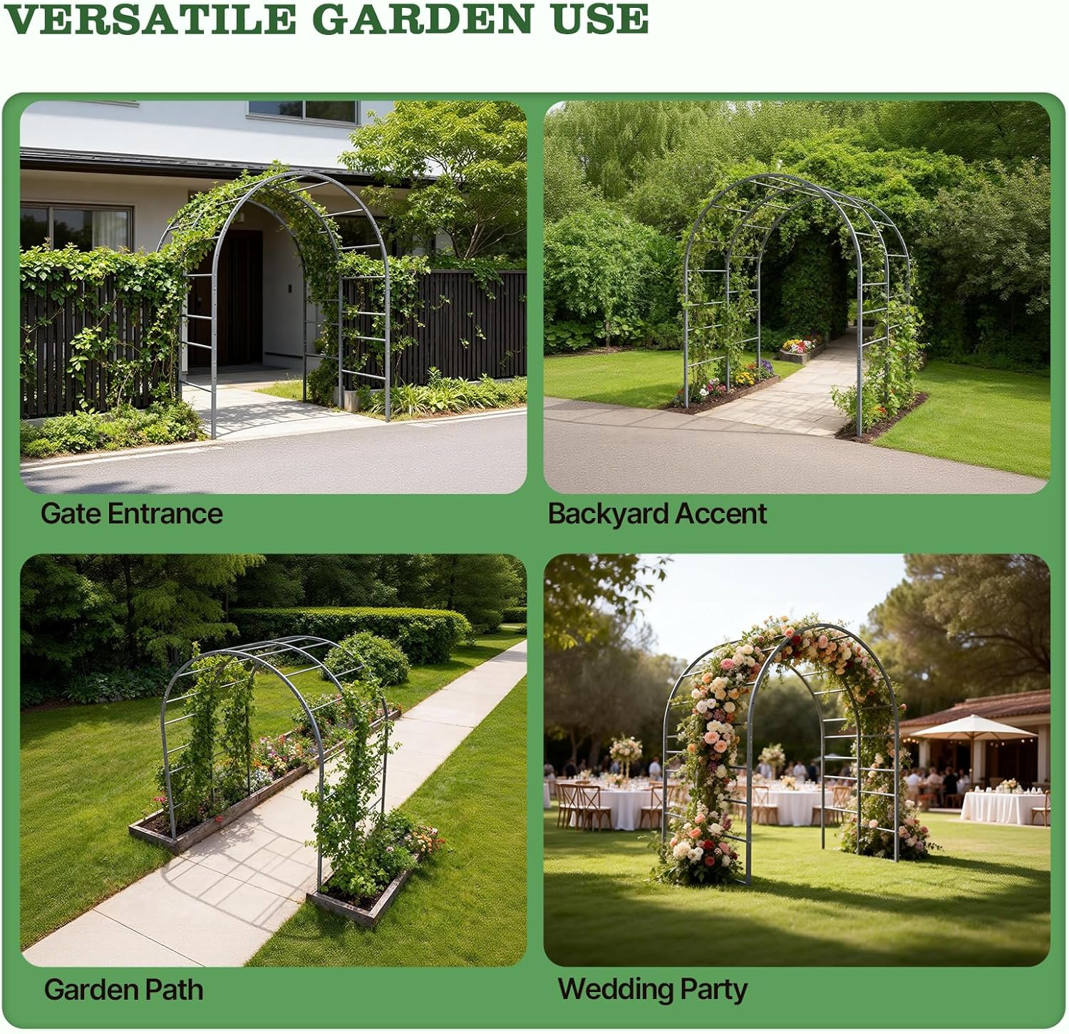 Garden Arch Trellis for Raised Beds – Heavy Duty Metal Tunnel Trellis