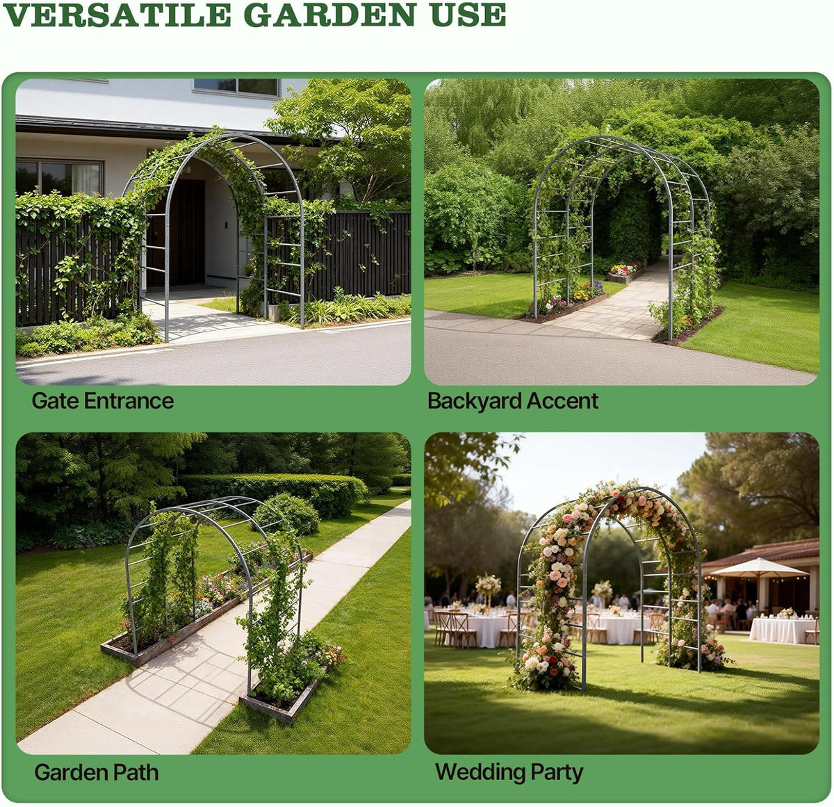 6ft-tall garden arch trellis, suitable for raised flower beds—sturdy metal tunnel-style trellis