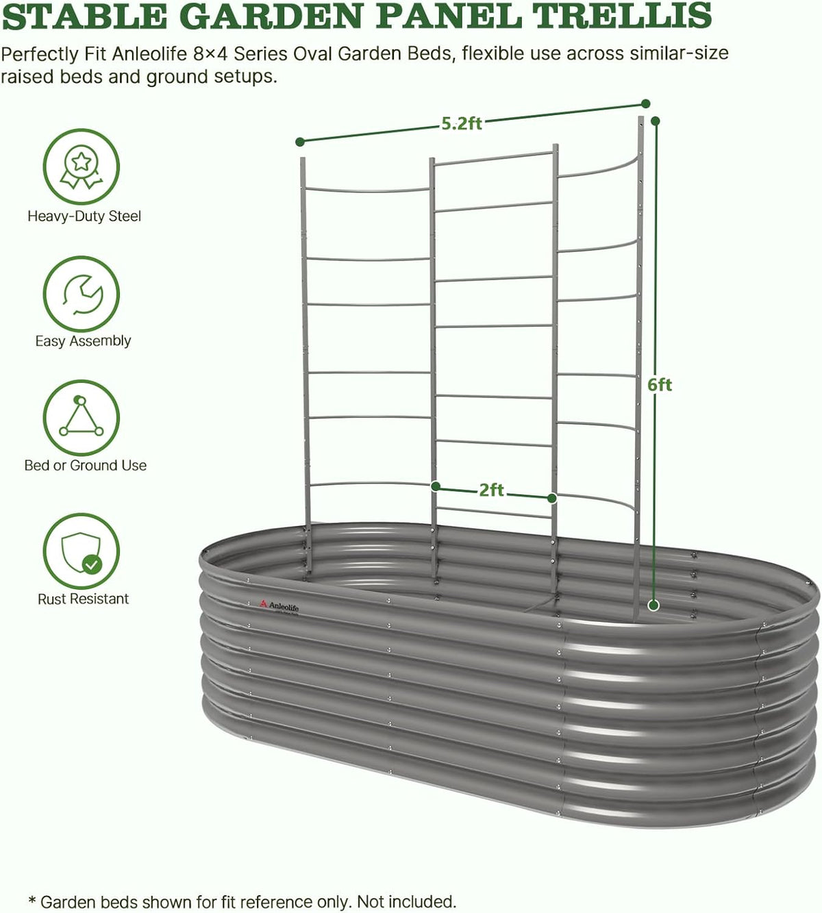 6FT Tall Garden Trellis, Heavy-duty Metal Plant Support for Raised Beds or Ground-level Planting