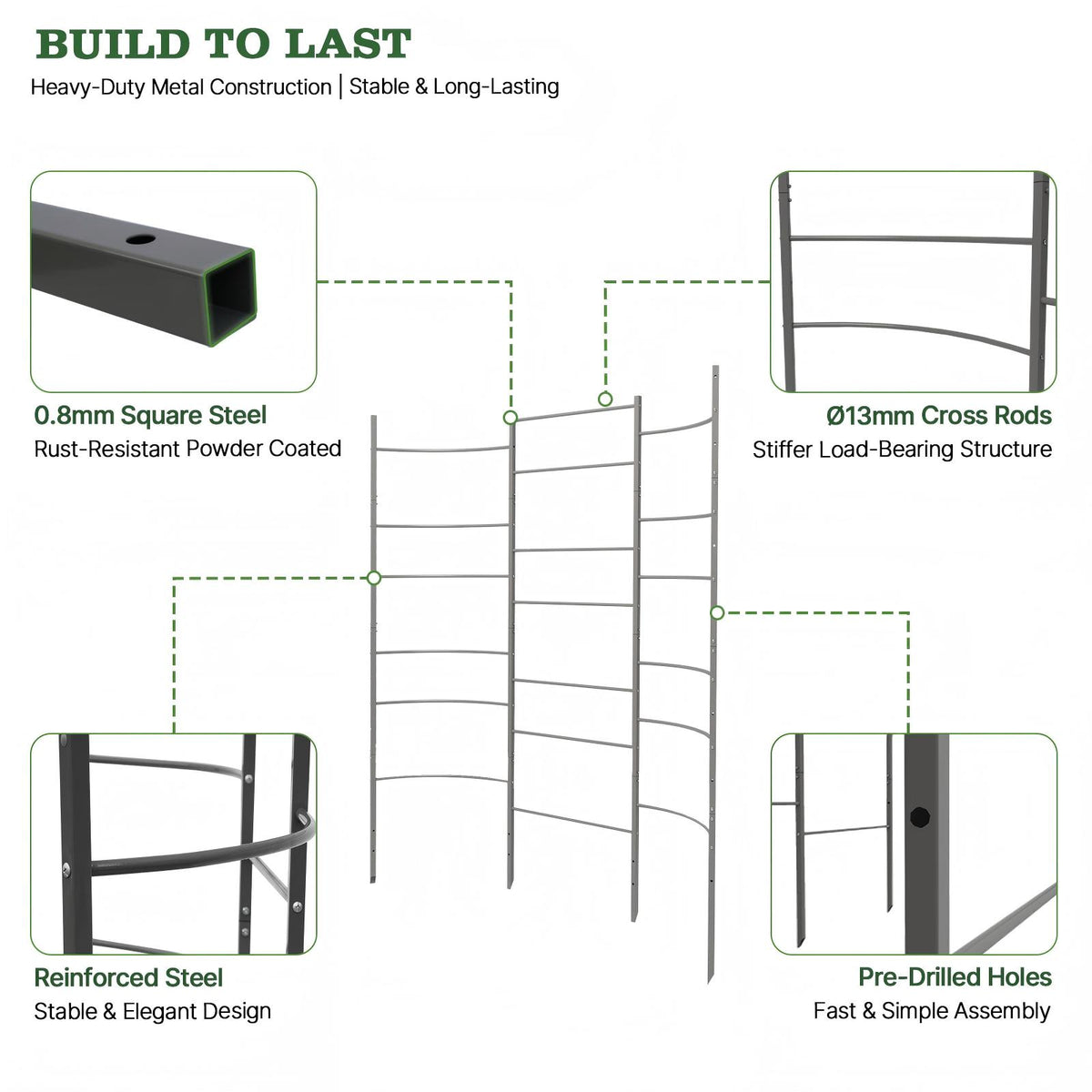6FT Tall Garden Trellis, Heavy-duty Metal Plant Support for Raised Beds or Ground-level Planting