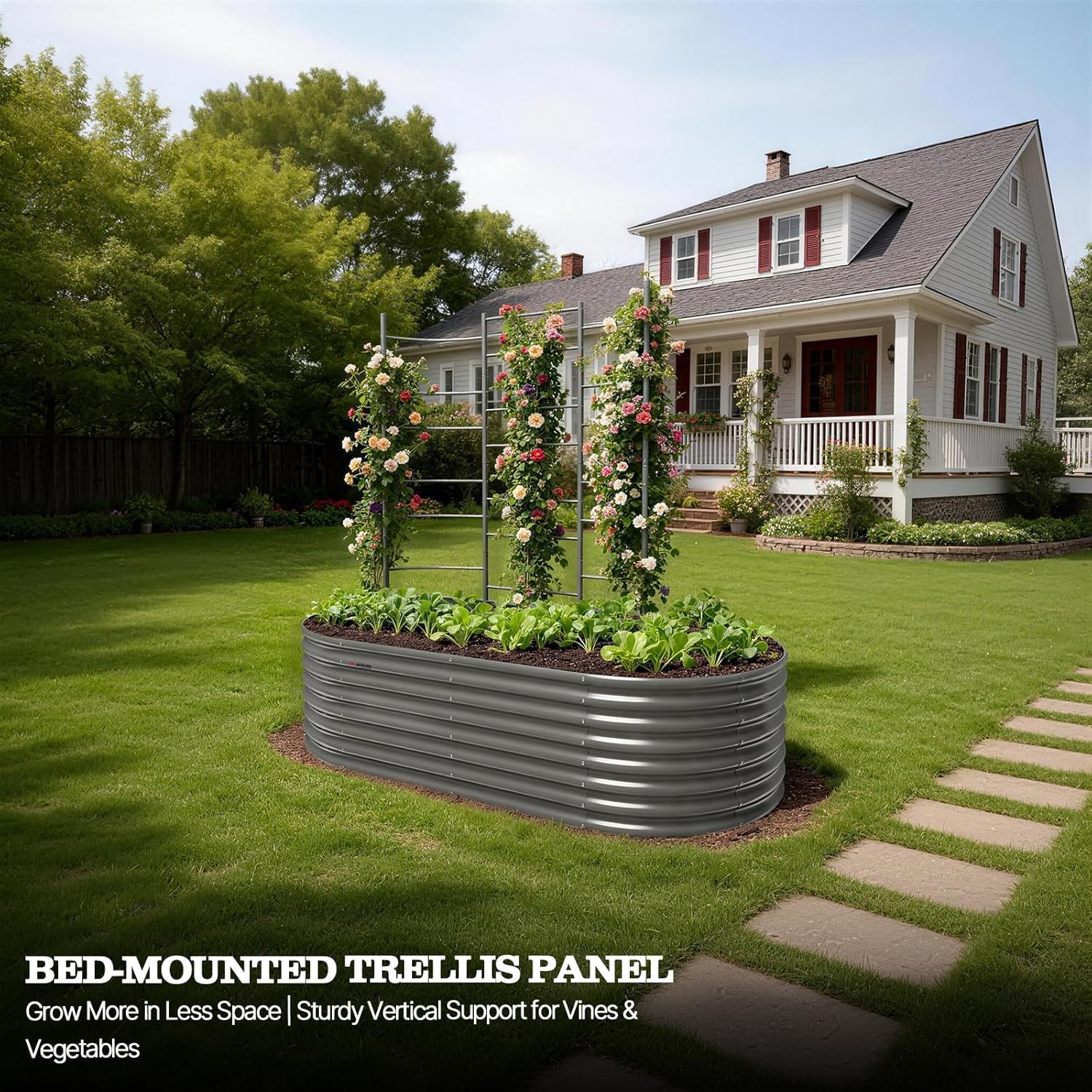 Garden Trellis System for Raised Beds – Heavy Duty Metal Panel Trellis with Crossbars