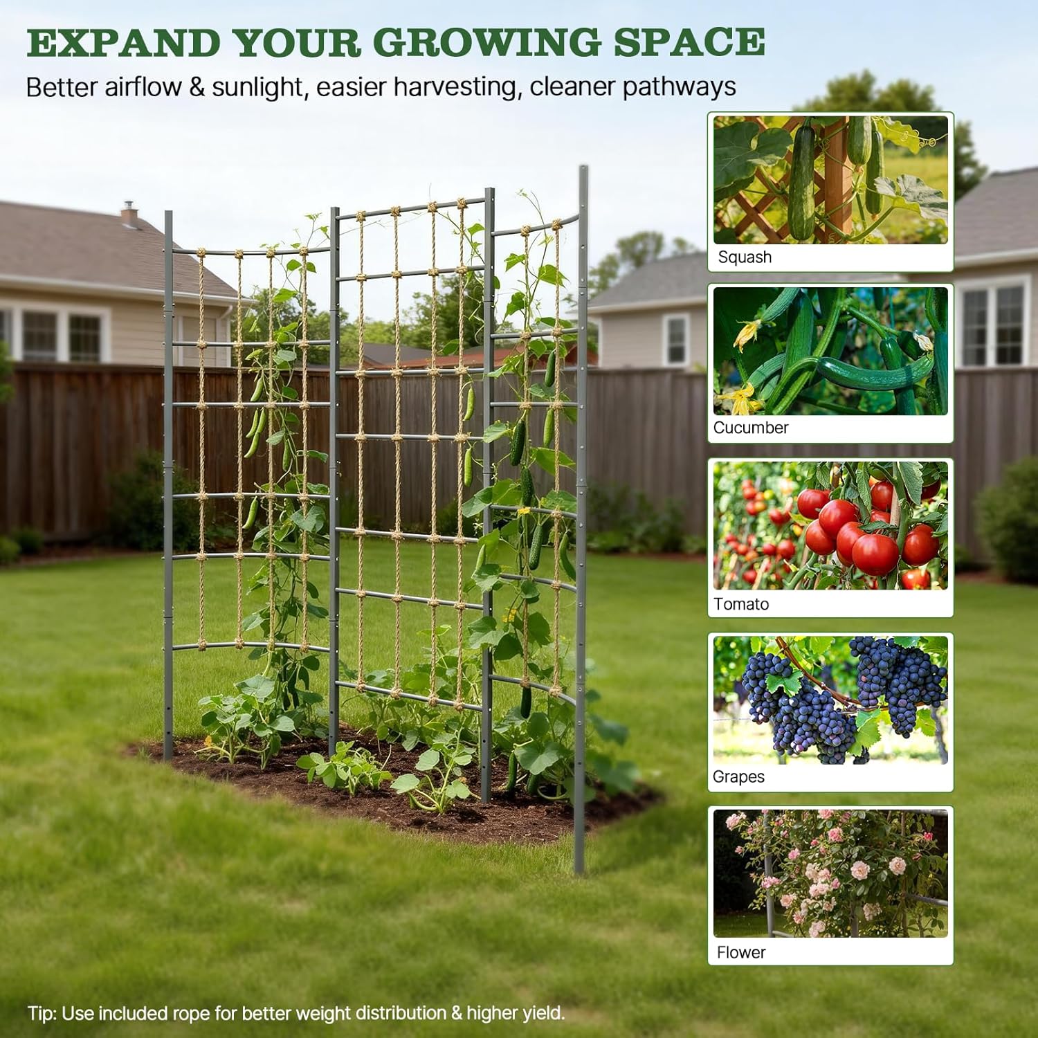plant trellis system ANLEOLIFE Garden Trellis System for Raised Beds – Heavy Duty Metal Panel Trellis with Crossbars for Tomatoes, Peas & Climbing Plants
