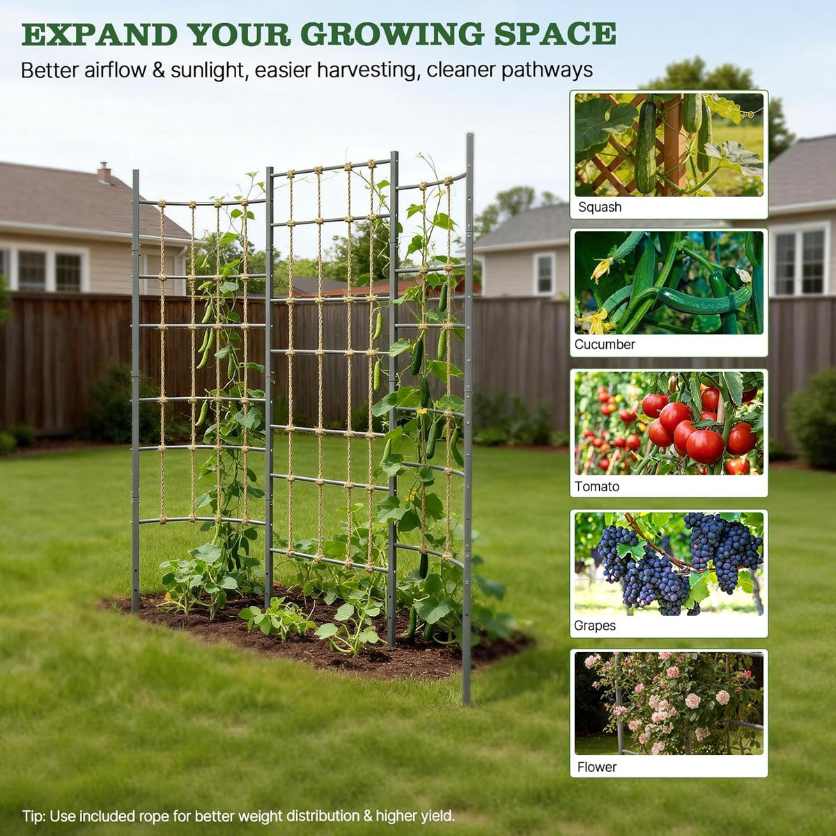 6FT Tall Garden Trellis, Heavy-duty Metal Plant Support for Raised Beds or Ground-level Planting