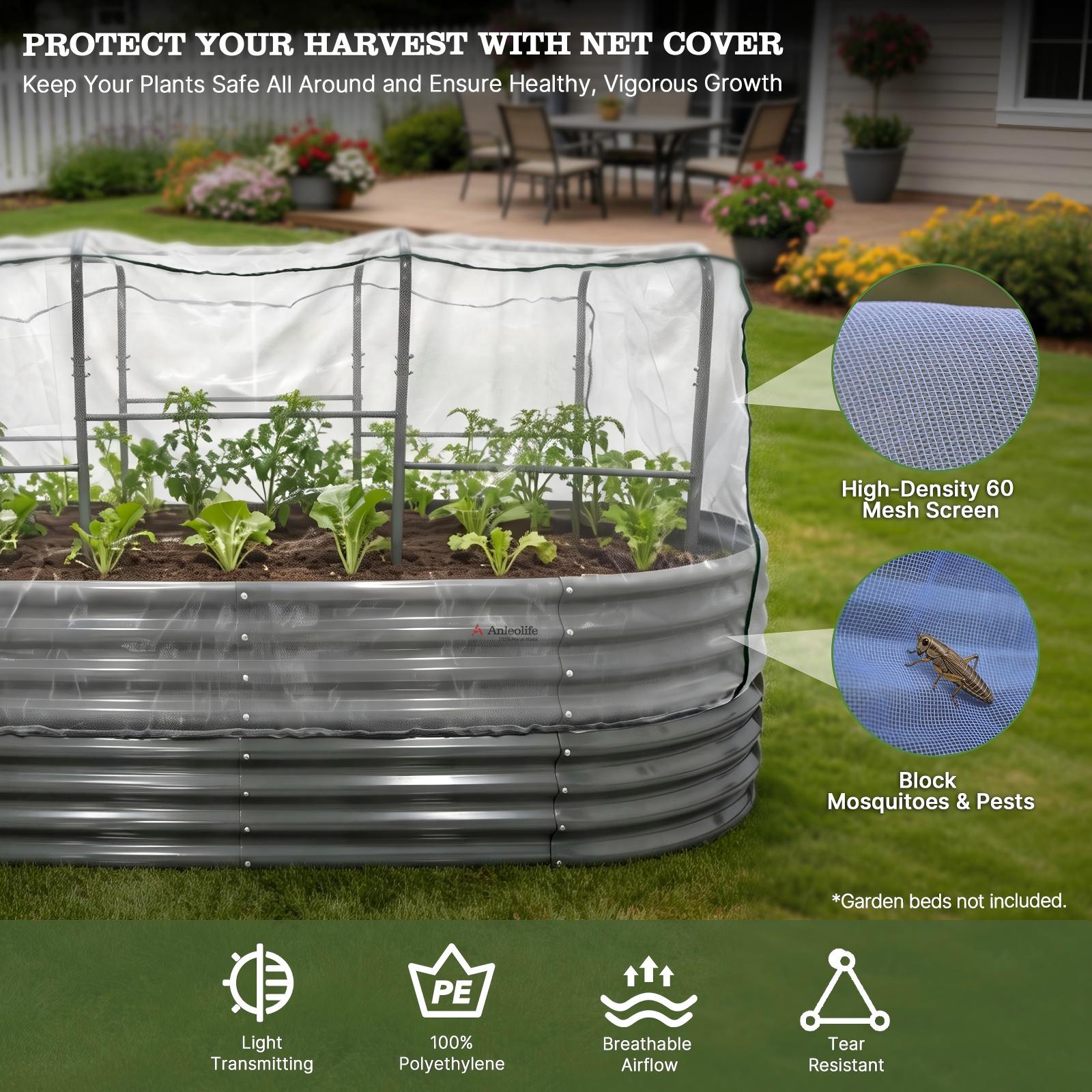 6.0×3.1×2.8 FT Garden Tunnel Trellis with Mesh Net Cover for Pest Control