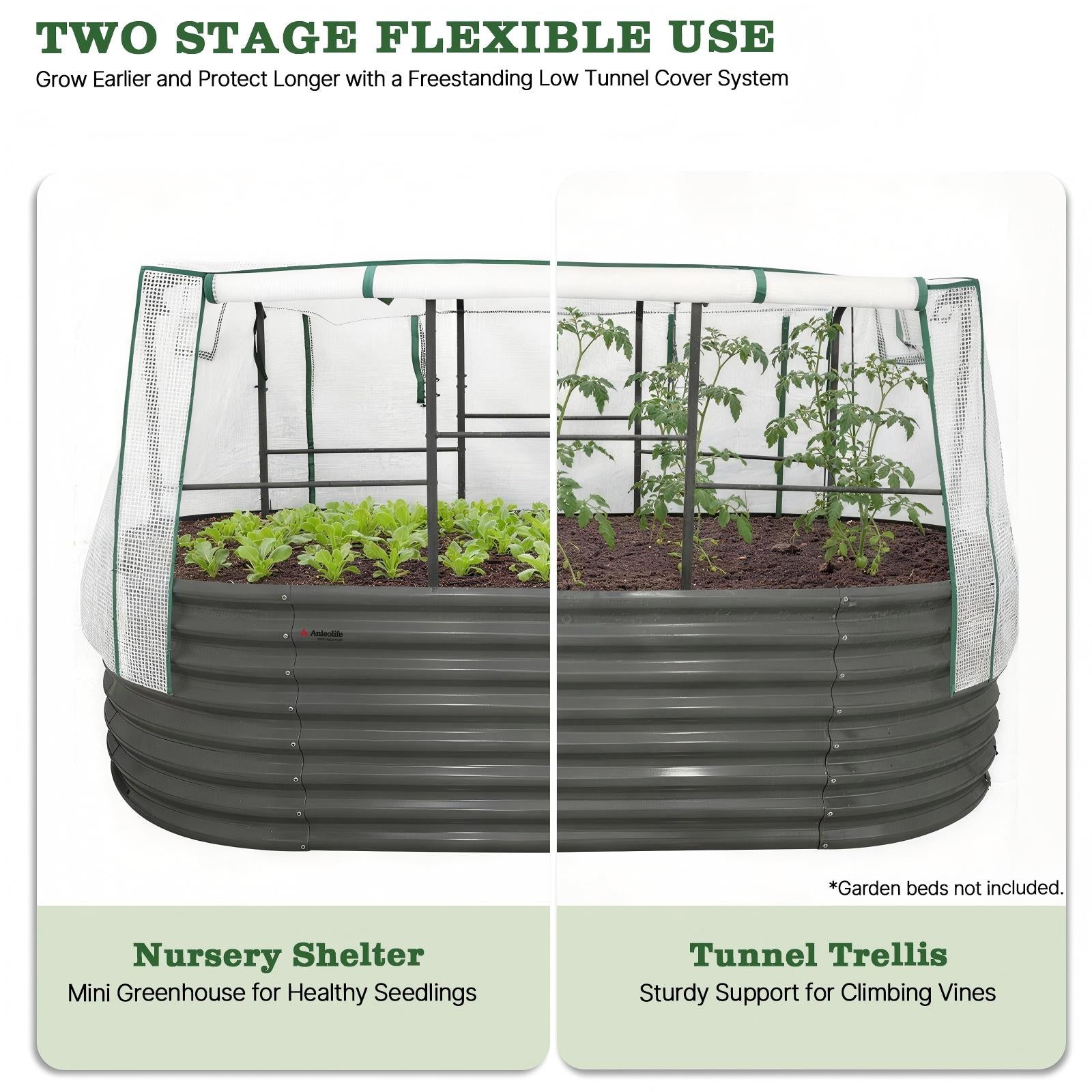 6.0×3.1×2.8 FT Garden Tunnel Trellis with Waterproof PE Net Cover