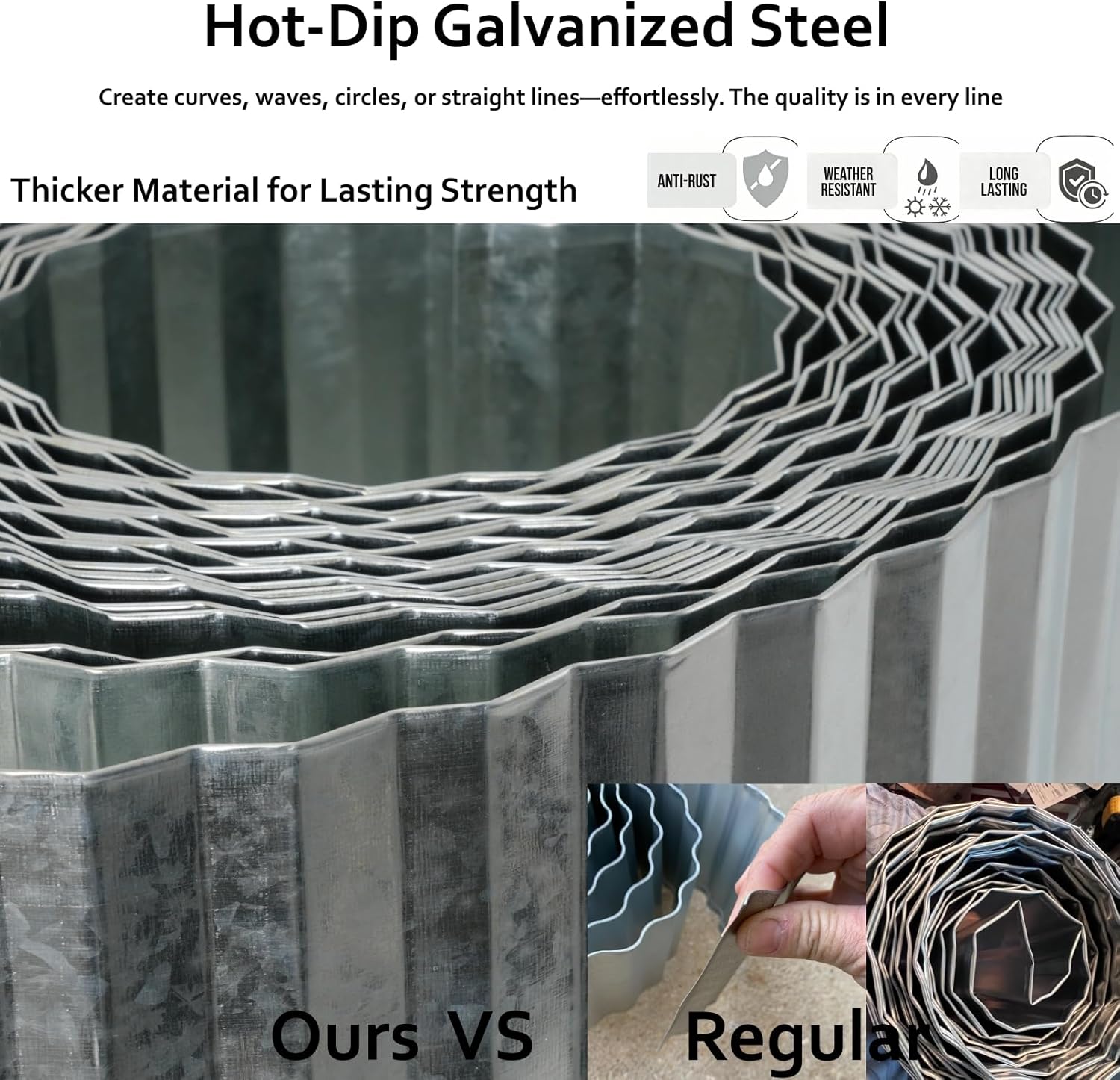Corrugated Galvanized Steel Landscape Edging – Flexible Metal Garden Border